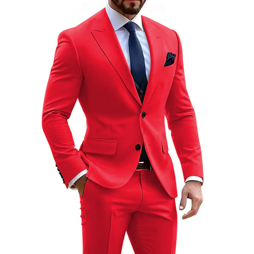 Mens Formal Business-Casual Slim-Fit Two-Piece Suit