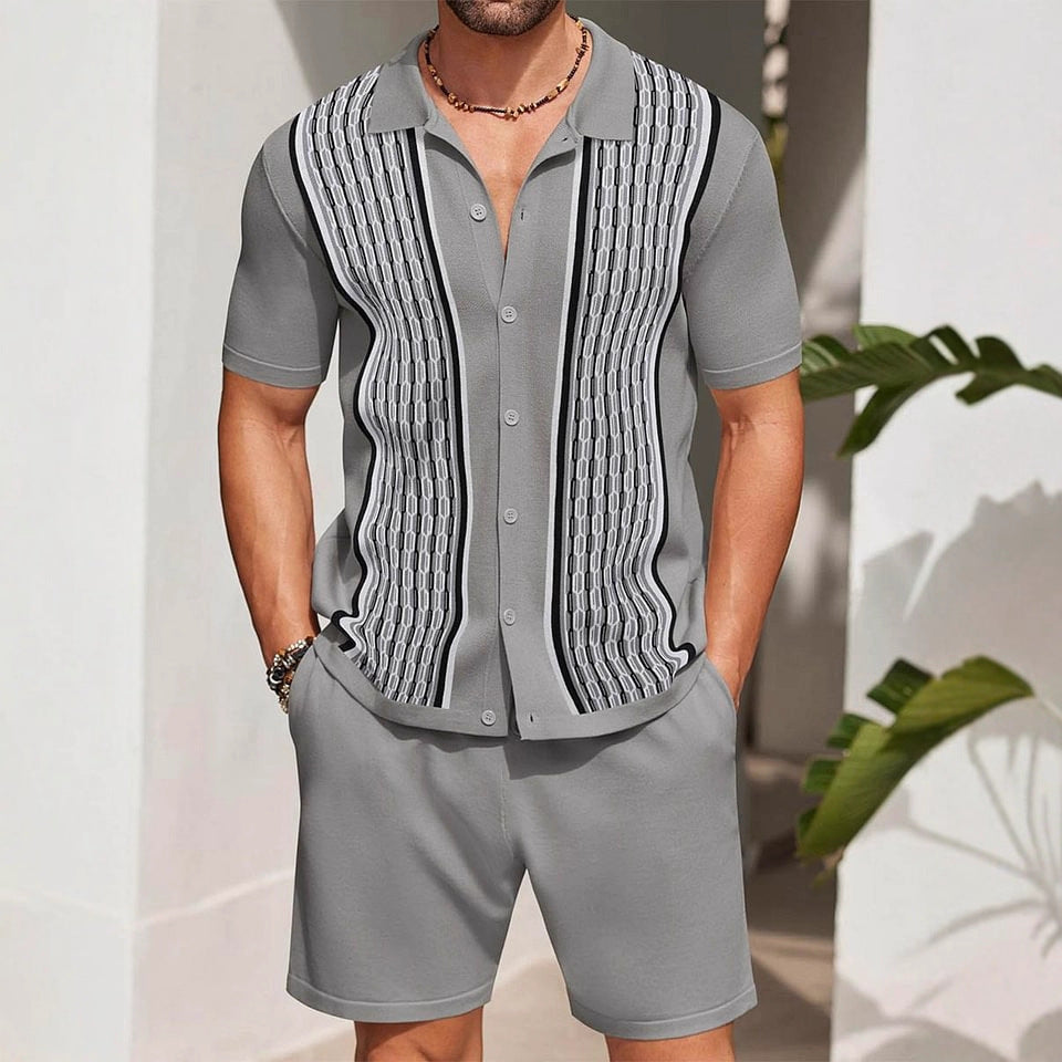 Men's Casual Loose-Fitting Short-Sleeve Shirt Two-Piece Set