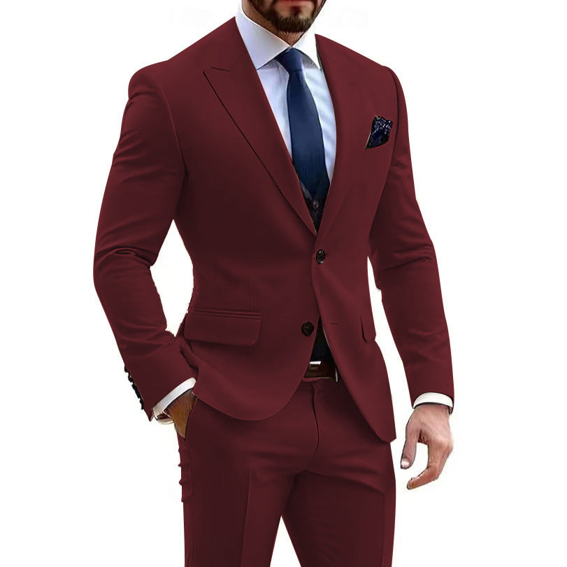 Mens Formal Business-Casual Slim-Fit Two-Piece Suit