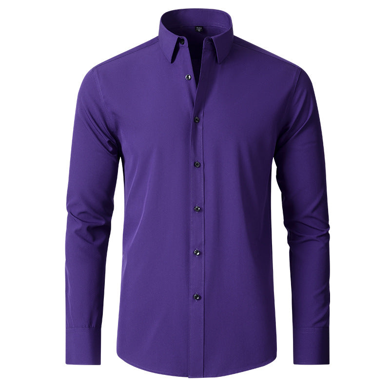 Solid Long Sleeve Shirt Fashion Slim Lapel Button Office Business Shirt Men's Clothing