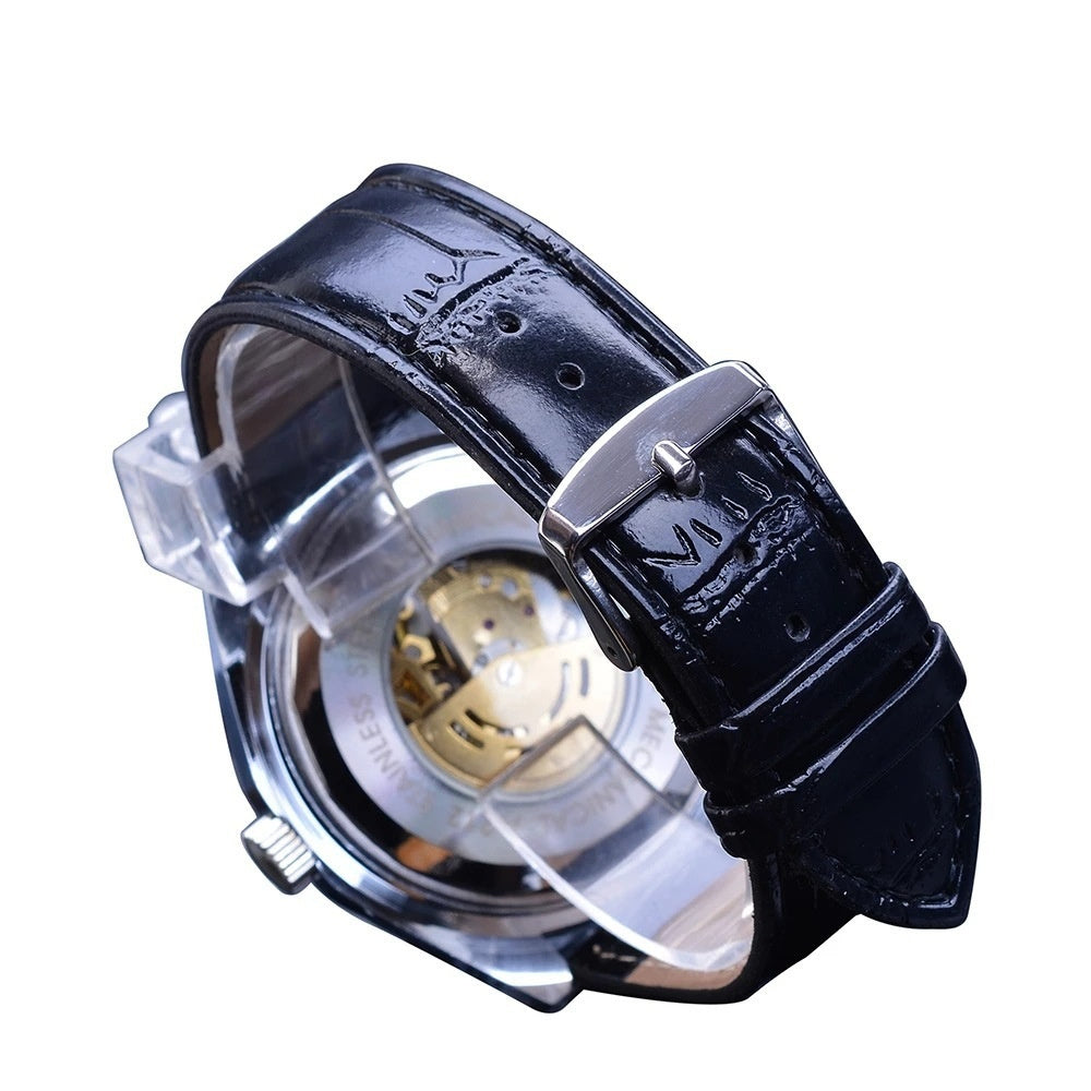 Business-Casual Blue Glass Hollowed-Out Large-Dial Automatic Mechanical Watch