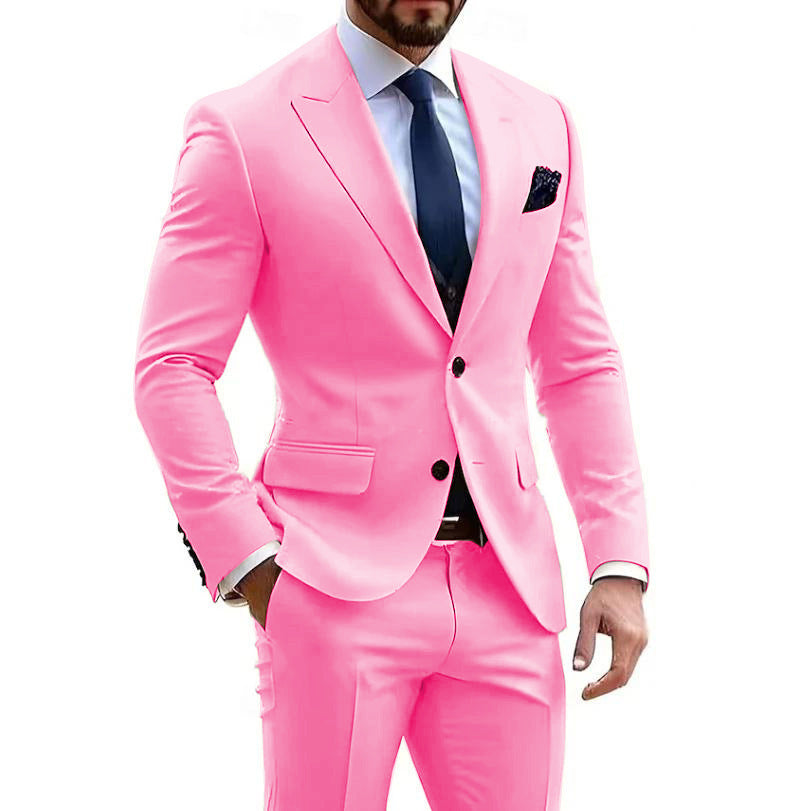 Mens Formal Business-Casual Slim-Fit Two-Piece Suit