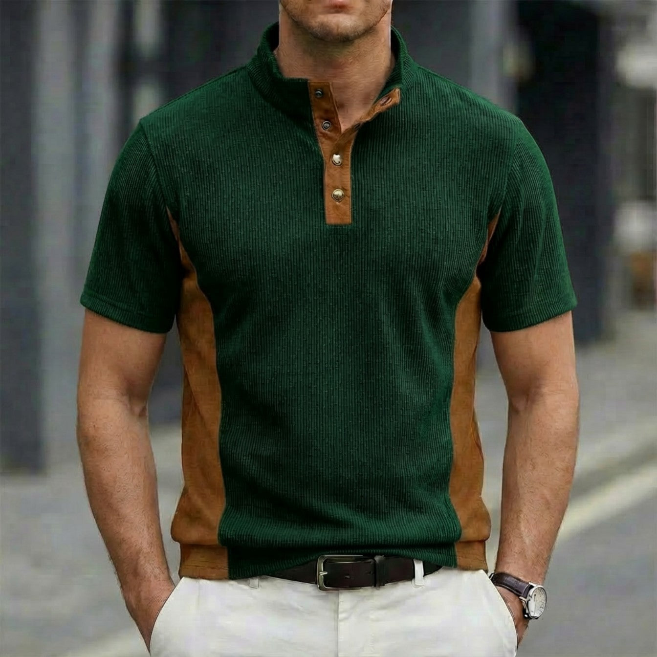 Spring Summer Best-Selling Solid-Colored Stand-Up Collar Button-Down Short-Sleeve Polo Shirt