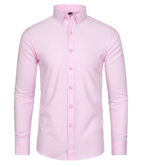 Solid Long Sleeve Shirt Fashion Slim Lapel Button Office Business Shirt Men's Clothing