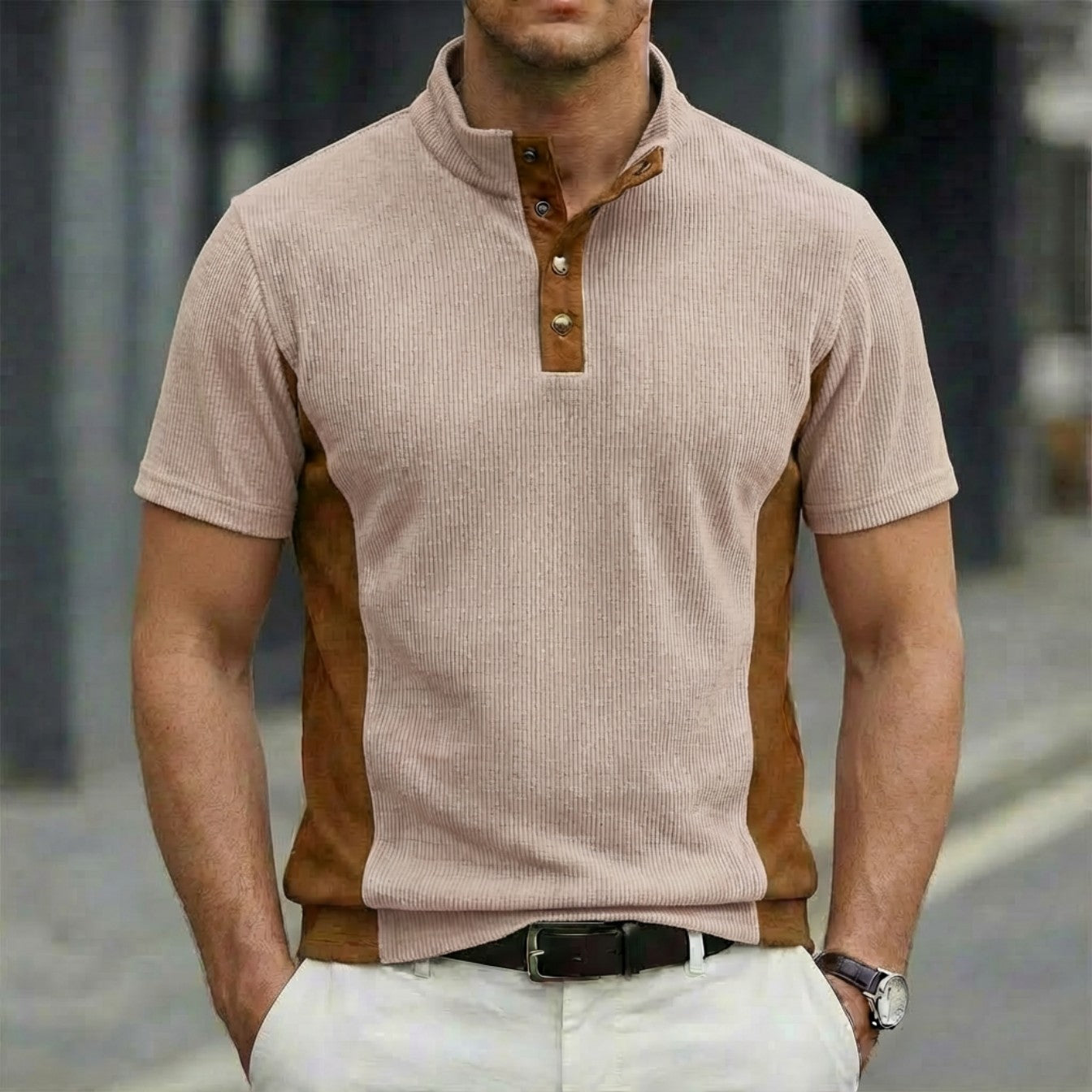 Spring Summer Best-Selling Solid-Colored Stand-Up Collar Button-Down Short-Sleeve Polo Shirt