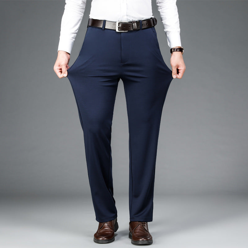 Mens Stretch Business Straight-Cut Casual Pants