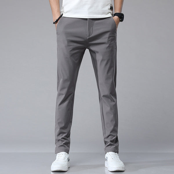 Mens Ice Silk All-Match Elastic-Waist Casual Pants With Fleece Lining For Autumn