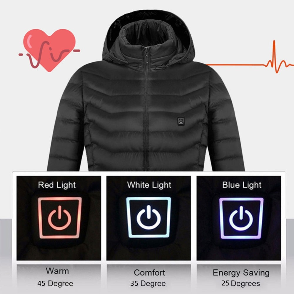 Nueva chaqueta calefactable, abrigo eléctrico USB, abrigo de algodón, ropa térmica calefactora.