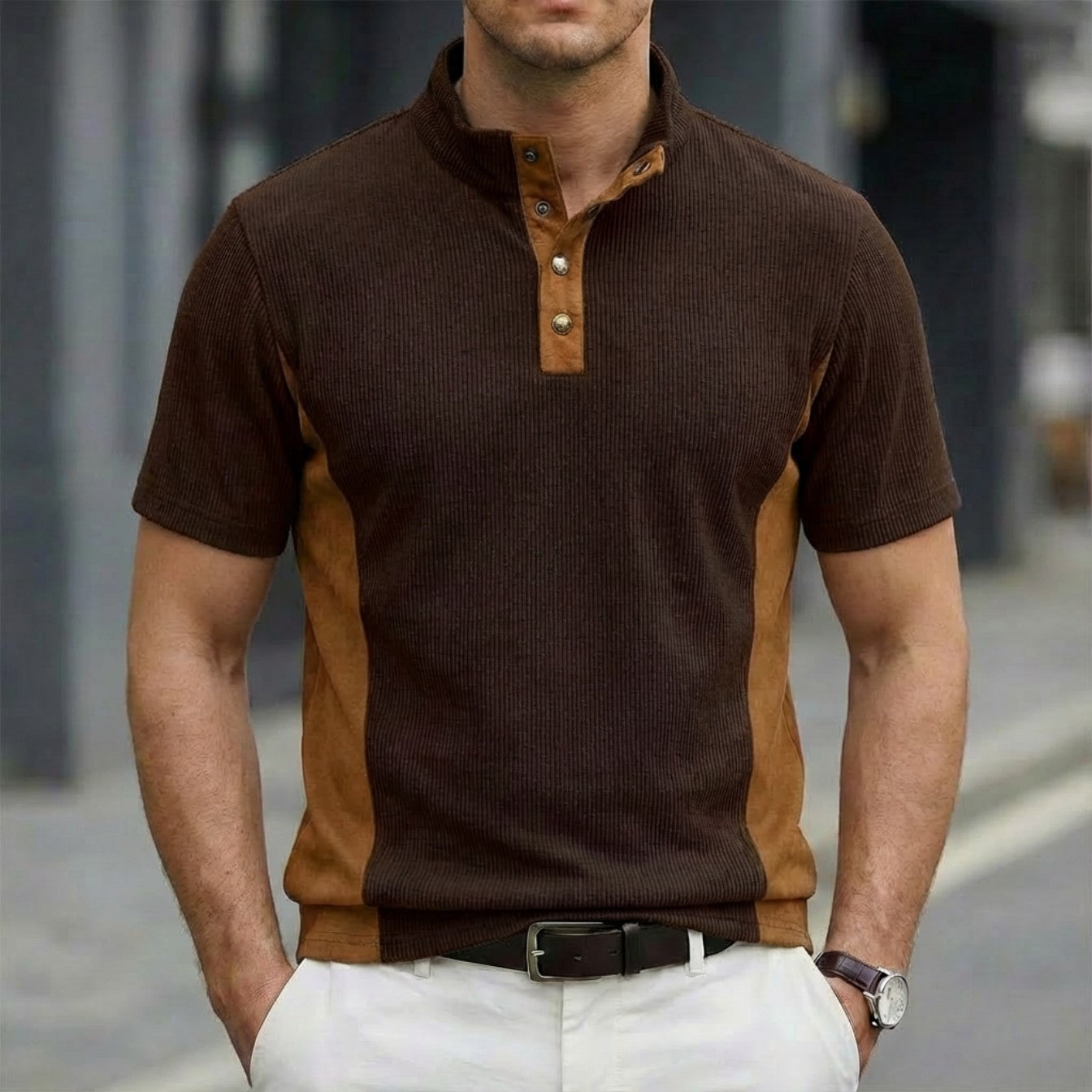 Spring Summer Best-Selling Solid-Colored Stand-Up Collar Button-Down Short-Sleeve Polo Shirt
