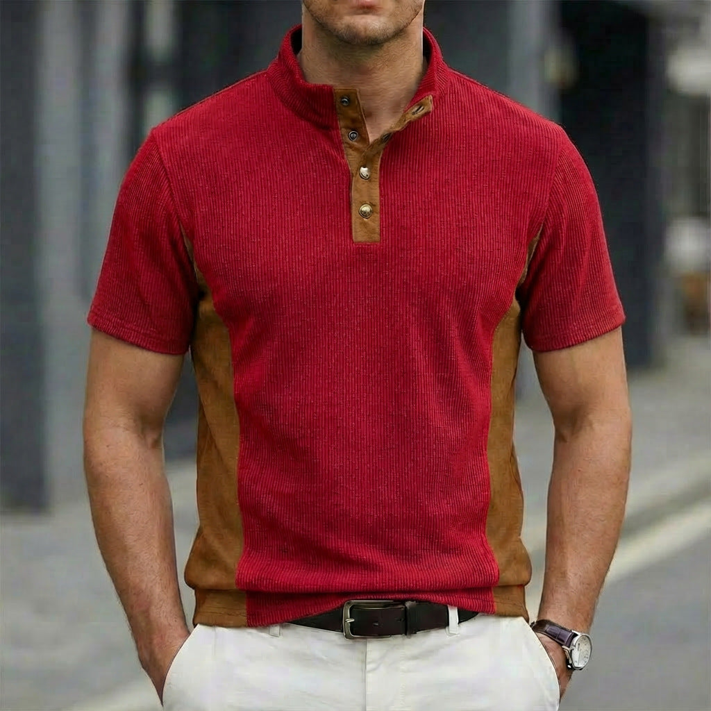 Spring Summer Best-Selling Solid-Colored Stand-Up Collar Button-Down Short-Sleeve Polo Shirt