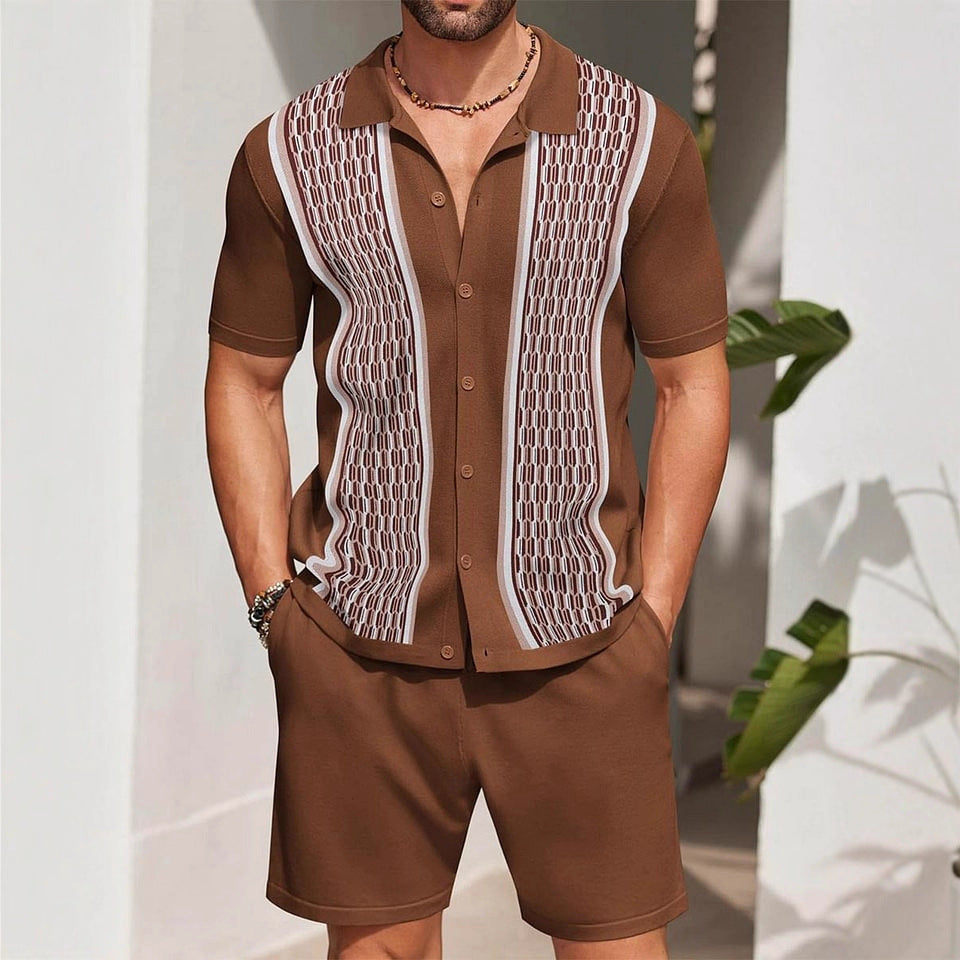 Men's Casual Loose-Fitting Short-Sleeve Shirt Two-Piece Set