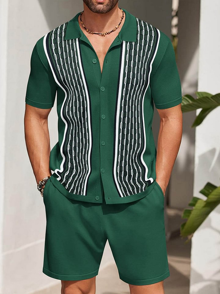 Men's Casual Loose-Fitting Short-Sleeve Shirt Two-Piece Set