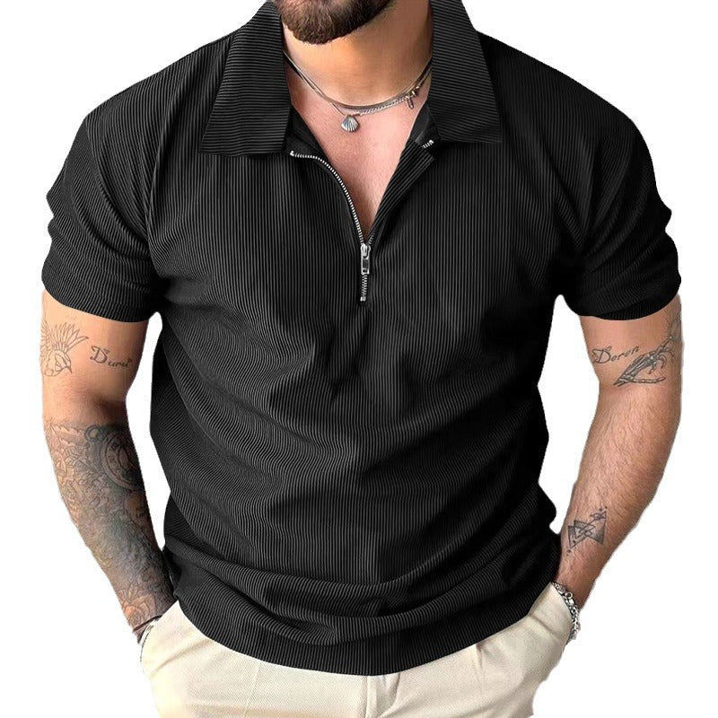 Solid Color Short Sleeve Men's Zipper Polo Shirt