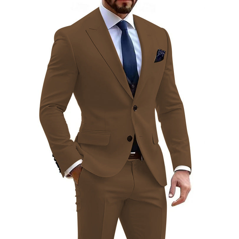 Mens Formal Business-Casual Slim-Fit Two-Piece Suit