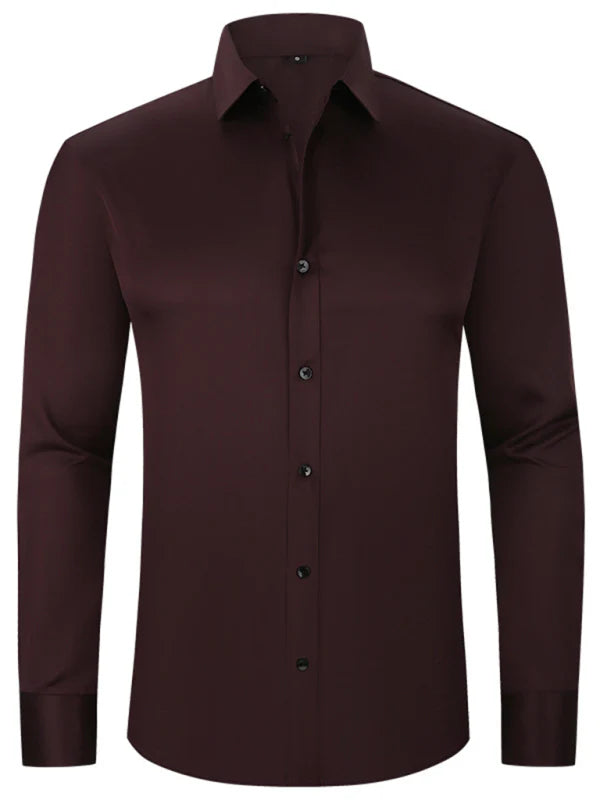 Solid Long Sleeve Shirt Fashion Slim Lapel Button Office Business Shirt Men's Clothing